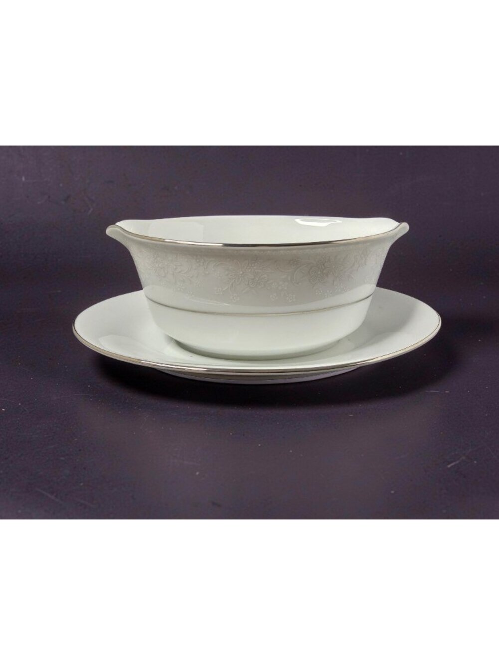 Vintage 1970s Noritake Misty Porcelain Gravy Boat  W/Attached Underplate